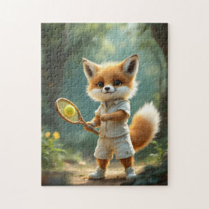 Süßer Fuchs spielt Tennis in einem verzauberten Wa