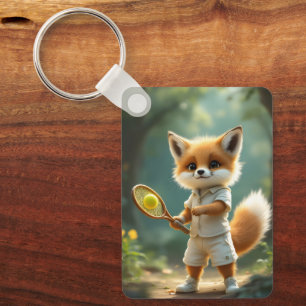 Süßer Fuchs spielt Tennis in einem verzauberten Wa Schlüsselanhänger