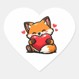 Süßer Fuchs umarmt Herz – Kawaii Liebestier Herz-Aufkleber