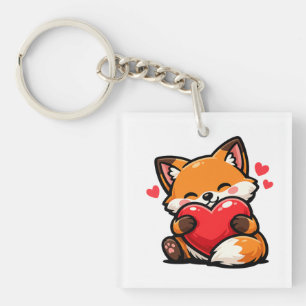 Süßer Fuchs umarmt Herz – Kawaii Liebestier Schlüsselanhänger