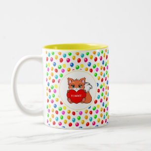Süßer Fuchs und mehrfarbige festliche Luftballons Zweifarbige Tasse