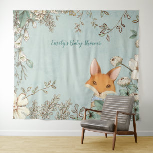Süßer Fuchs Vintage-Baby-Shower-Hintergrund Landsc Wandteppich