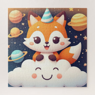 Süßer Fuchs Weltraum Wolken Puzzle Für Kinder