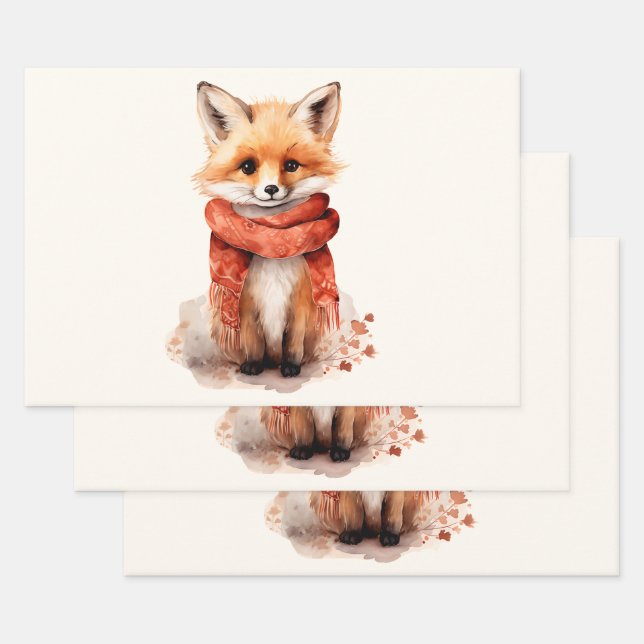 Süßer Fuchswelpe mit rotem Schal Geschenkpapier Set (Set)