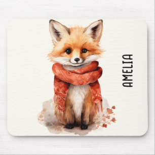 Süßer Fuchswelpe mit rotem Schal Mousepad