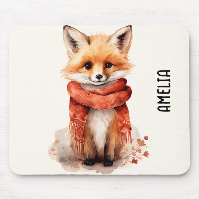 Süßer Fuchswelpe mit rotem Schal Mousepad (Vorne)