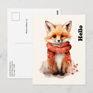 Süßer Fuchswelpe mit rotem Schal Postkarte