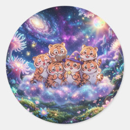 Süßer Galaxy-Tiger-Freunde-Aufkleber Runder Aufkleber