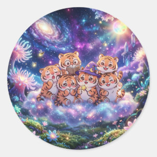 Süßer Galaxy-Tiger-Freunde-Aufkleber Runder Aufkleber