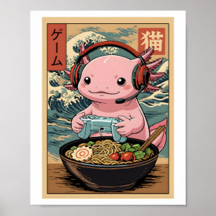 Süßer Gamer Axolotl Ramen Japanische Gaming-Food-K Poster