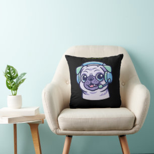 Süßer Gamer-Pug Acid Green Schwarzer Gaming-Raum  Kissen