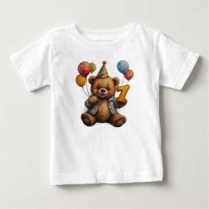 Süßer Geburtstagsbär mit Ballons und Partyhut Baby T-shirt
