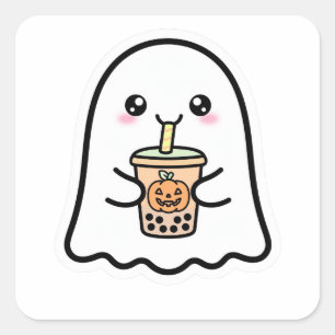 Süßer Geist Halloween-Kürbis-Boba Quadratischer Aufkleber