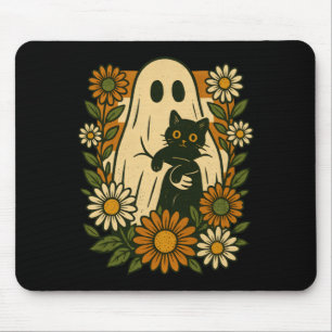 Süßer Geist hält schwarze Katze Groovy Floral Lust Mousepad