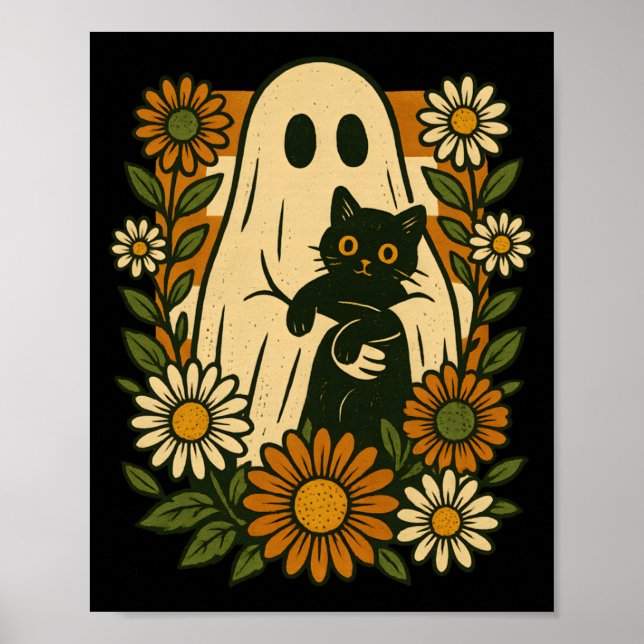 Süßer Geist hält schwarze Katze Groovy Floral Lust Poster (Vorne)