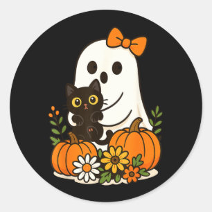 Süßer Geist hält schwarze Katze Groovy Floral Runder Aufkleber