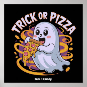 Süßer Geist isst Pizza Spaß Gruseliger Trick oder Poster