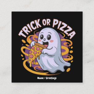 Süßer Geist isst Pizza Spaß Gruseliger Trick oder Quadratische Visitenkarte