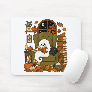 Süßer Geist liest Buch schwarze Katze Herbst Kürbi Mousepad