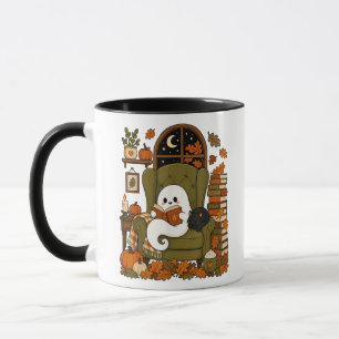 Süßer Geist liest Buch schwarze Katze Herbst Kürbi Tasse
