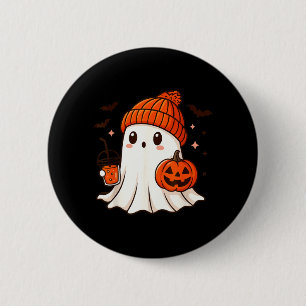 Süßer Geist mit Beanie, der Kürbis-Kaffee hält Button