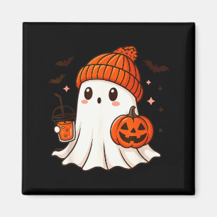 Süßer Geist mit Beanie, der Kürbiskaffee hält Magnet