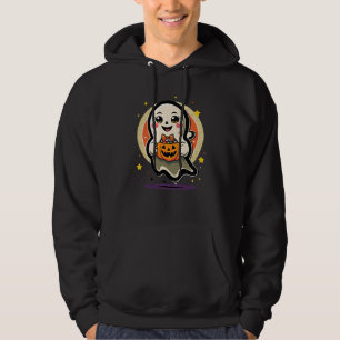 Süßer Geist mit Kürbiskübel für Süßigkeiten Retro- Hoodie