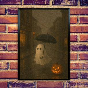 Süßer Geist mit Regenschirm   Halloween Dark Acade Poster