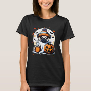 Süßer Geist Pug Kürbis Getränke Beanie Herbst Hall T-Shirt