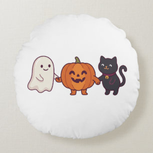 Süßer Geist, schwarze Katze & Kürbis Halloween Rundes Kissen