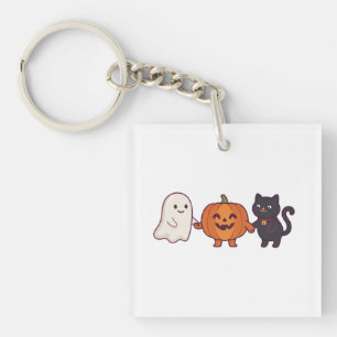 Süßer Geist, schwarze Katze & Kürbis Halloween Schlüsselanhänger