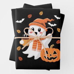 Süßer Geist trinkt eisgekühlten Kaffee Halloween  Geschenkpapier Set