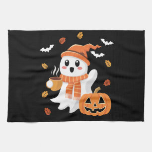 Süßer Geist trinkt eisgekühlten Kaffee Halloween  Geschirrtuch