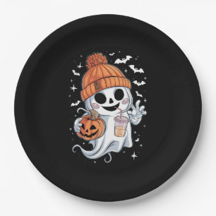 Süßer Geist trinkt Kaffee Halloween Eiskaffee Pappteller