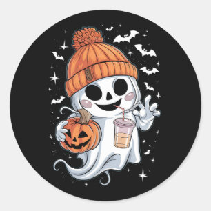 Süßer Geist trinkt Kaffee Halloween Eiskaffee Runder Aufkleber