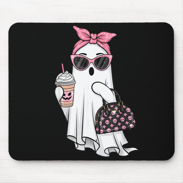 Süßer Geist trinkt Kaffee Halloween-Geist-Eis Mousepad (Vorne)