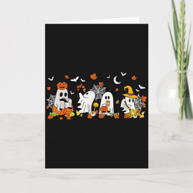 Süßer Geist trinkt Kaffee Halloween Herbst Geist B Karte (Vorderseite)