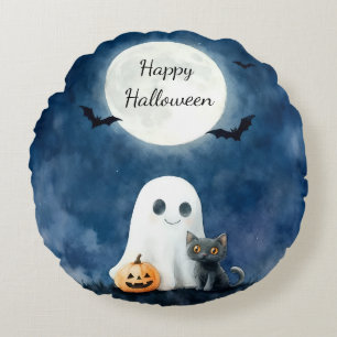 Süßer Geist und schwarze Katze Halloween Rundes Kissen