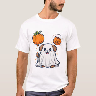 Süßer Geist-Welpe-Ballon Halloween-Kunst T-Shirt