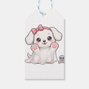 Süßer Geist-Welpe Rosa Schleife Halloween-Hund-Auf Geschenkanhänger