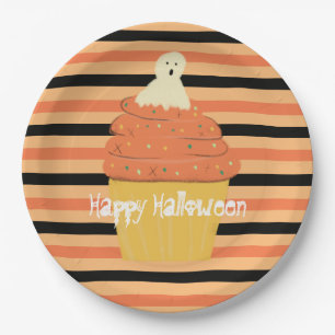 Süßer Geister-Cupcake Halloween Orange Schwarze St Pappteller