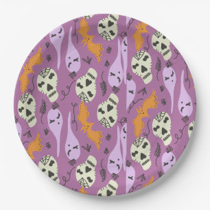 Süßer Geister-Schädel-Fledermaus-Halloween-Kritzel Pappteller