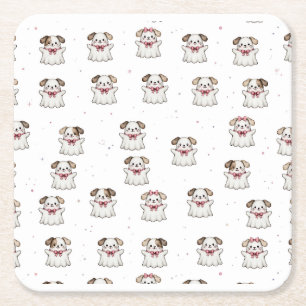 Süßer Geisterhund Halloween-Bandana Rosa Schleife  Rechteckiger Pappuntersetzer