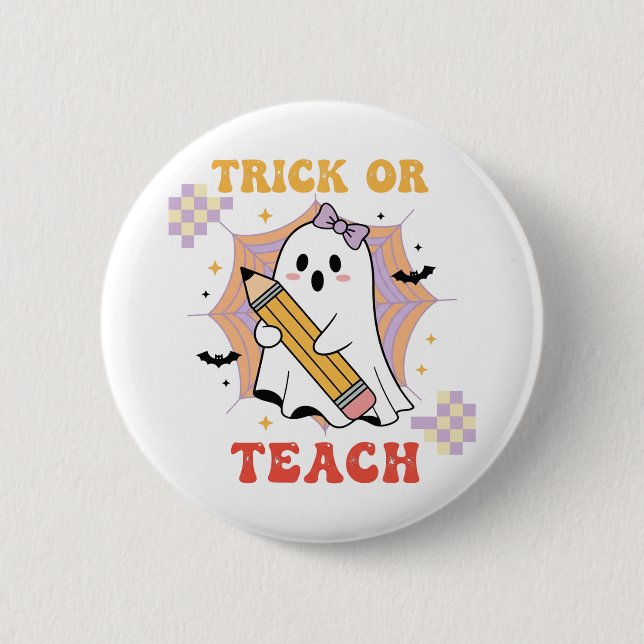Süßer Geisterlehrer Halloween Streich oder Lehre Button (Vorderseite)