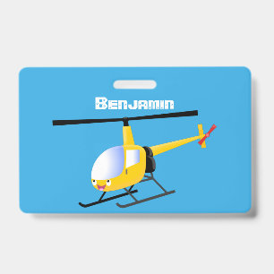 Süßer gelber glücklicher Cartoon-Hubschrauber Ausweis