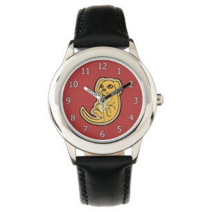 Süßer gelber und roter Welpen-Hund, der Entwurf Armbanduhr