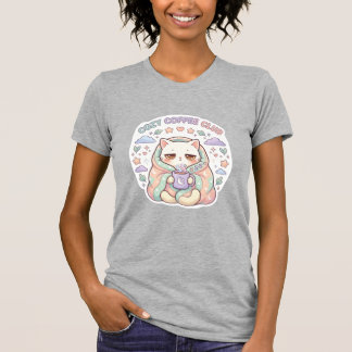 Süßer gemütlicher Kaffeeclub Kawaii Katzen Pastell T-Shirt