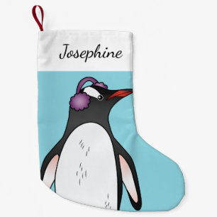 Süßer Gentoo-Pinguin mit Gehörschutz auf Blau Kleiner Weihnachtsstrumpf