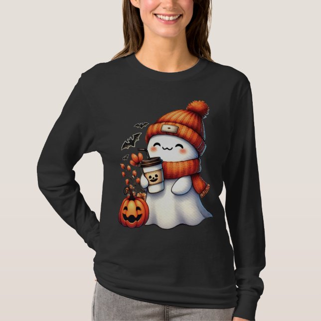 Süßer Ghoul, der Kaffee trinkt, Halloween-Ghoul-Ka T-Shirt (Vorderseite)