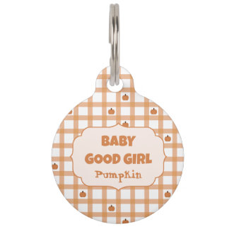 Süßer Gingham-Baby-Girl mit Kürbis Haustiermarke